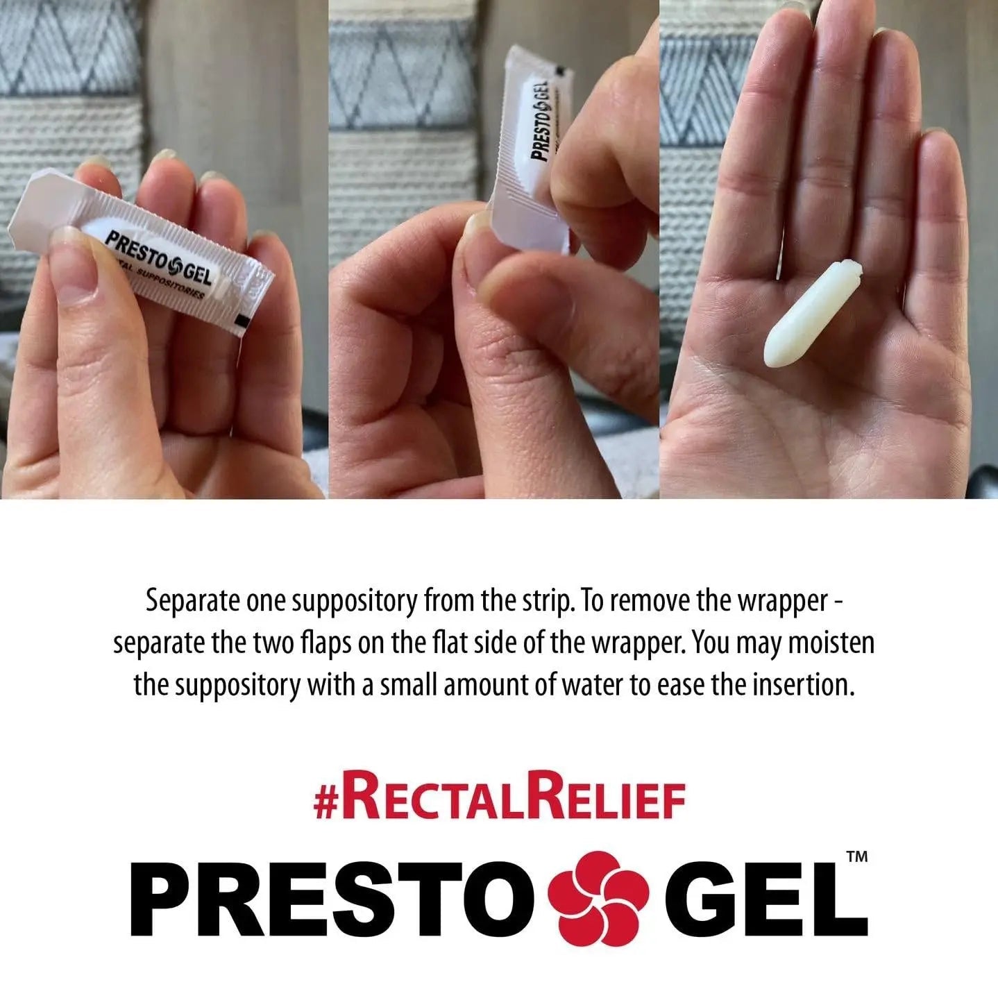 Presto Gel - Natural Hemorrhoid Rectal Suppositories - Rapid Hemorrhoid Treatment and Relief from Itching, Swelling, Burning and Discomfort - Pack of 12 - TrustMedUSA