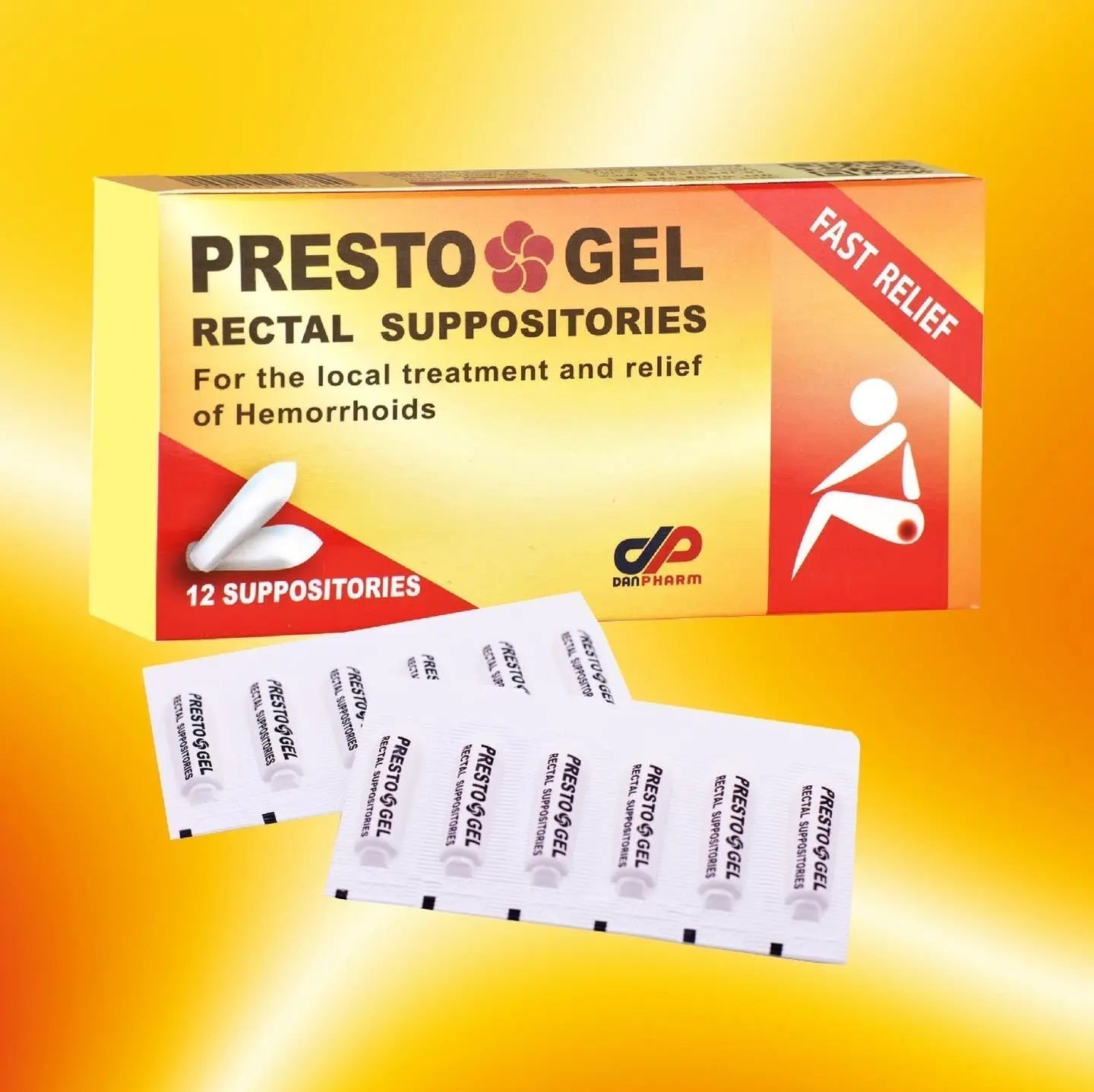 Presto Gel - Natural Hemorrhoid Rectal Suppositories - Rapid Hemorrhoid Treatment and Relief from Itching, Swelling, Burning and Discomfort - Pack of 12 - TrustMedUSA