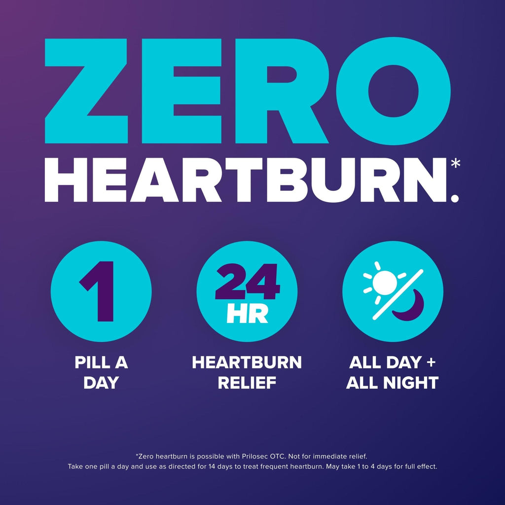 Prilosec OTC, Omeprazole Delayed Release 20mg, Acid Reducer, Treats Frequent Heartburn for 24 Hour Relief, All Day, All Night*, Heartburn Medicine, 20mg, Wildberry Flavor, 42 Tablets - Maple Wellness Supplements