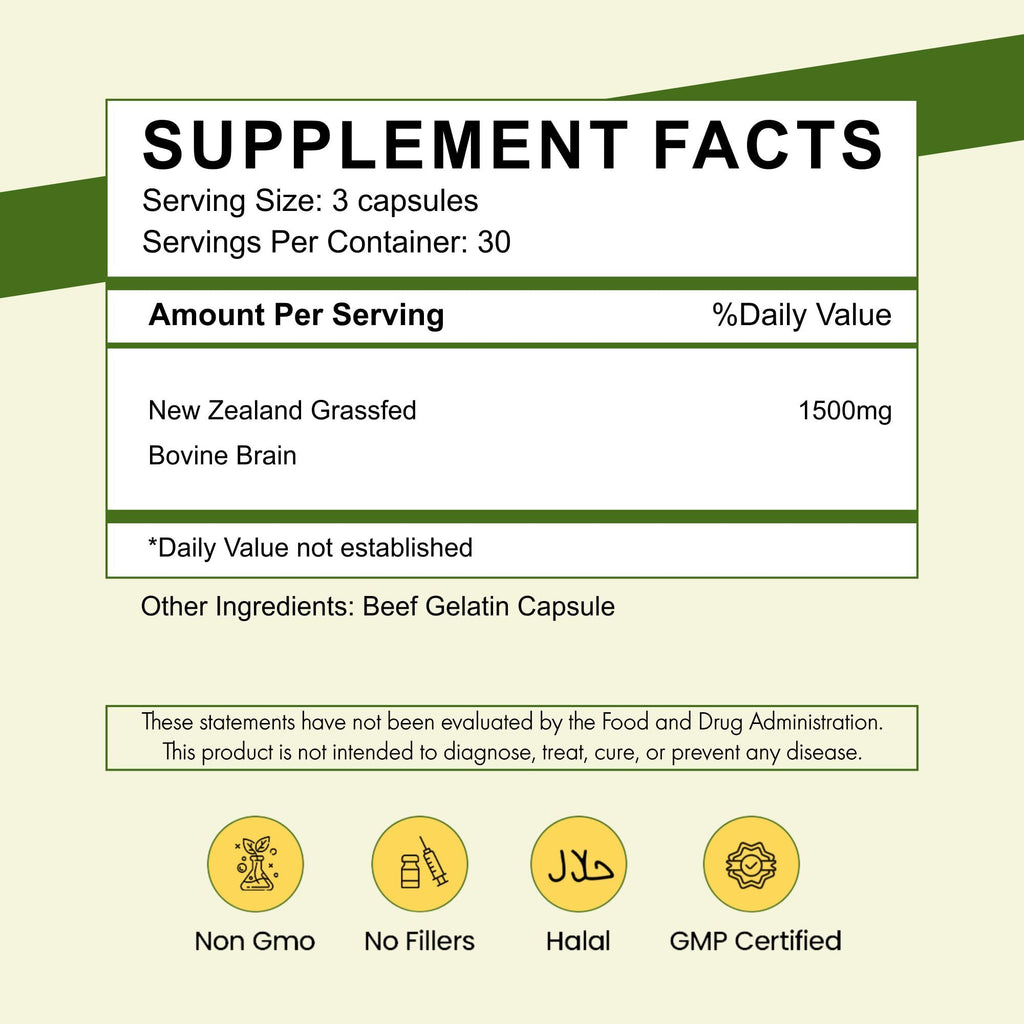 Primal Being Grassfed Beef Brain, Supports Memory, Mood, Focus, Energy, Cognitive Health - 90 Capsules, 1500mg per Serving - TrustMedUSA