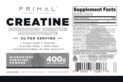 Primal Creatine Monohydrate Powder (400 Grams) | Unflavored Micronized Creatine - TrustMedUSA