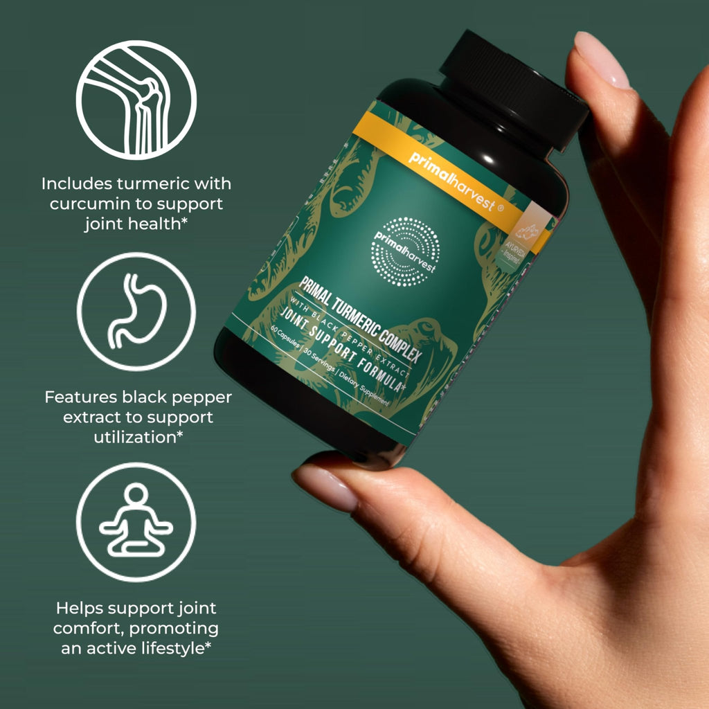 Primal Harvest 1 Pack, Primal Turmeric Complex w/Black Pepper Extract, Joint and Mobility Support Turmeric Supplement for Women & Men, 60 Capsules - TrustMedUSA