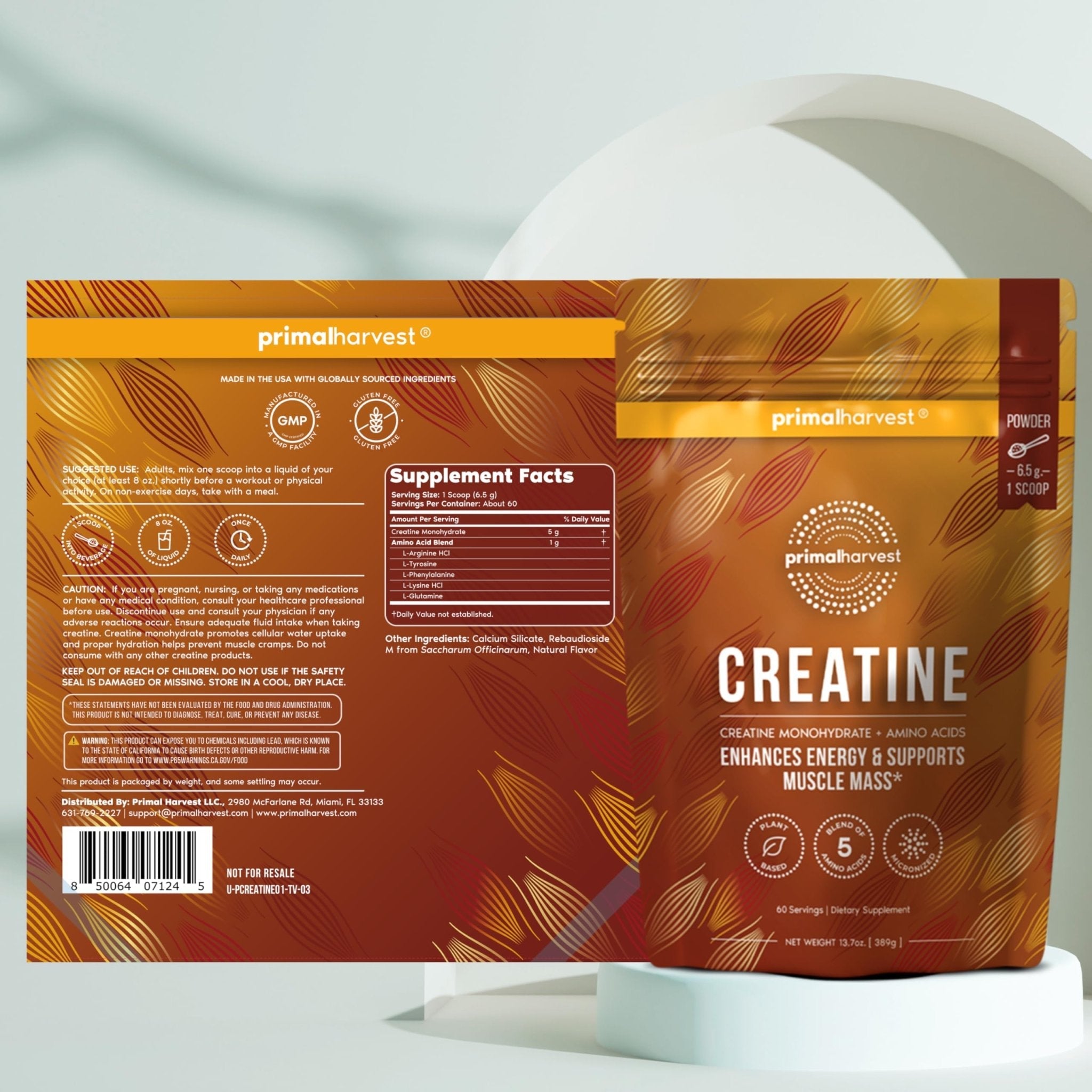 Primal Harvest Creatine Powder Supplement for Men and Women's Fitness, Workouts, and Muscle Growth, to Help Promote Recovery, Strength, Energy, and Endurance (1) - Maple Wellness Supplements