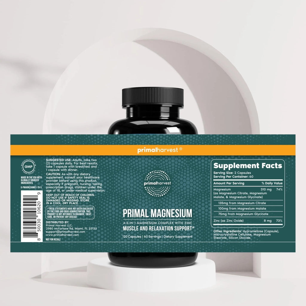 Primal Harvest Magnesium Supplement Complex 310mg by Primal Harvest with Magnesium Glycinate, Citrate, Malate, and Zinc 2 Pack, 240 Capsules - TrustMedUSA