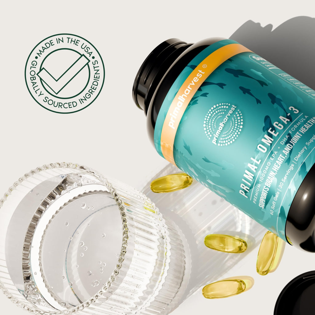 Primal Harvest Omega 3 Fish Oil Supplements, 30 Servings Soft Gels Capsules w/ 1000mg EPA + DHA Supplements - TrustMedUSA