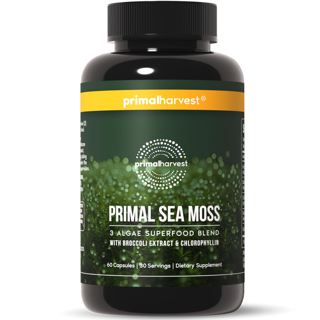 Primal Harvest Sea Moss Capsules with Bladderwack and Irish Sea Moss, Chlorella, Broccoli Seed Extract Plant-Based Supplements for Adults - TrustMedUSA