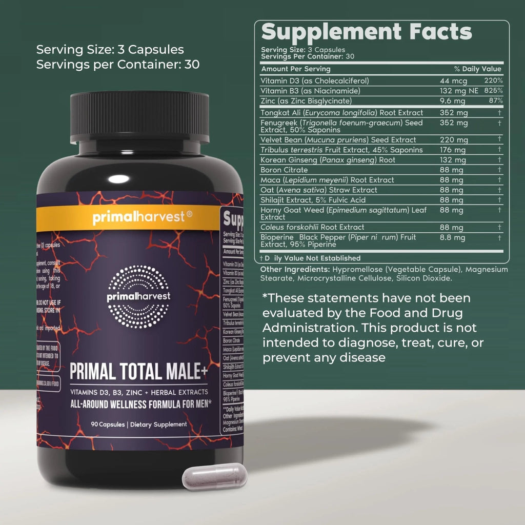 Primal Harvest Total Male+ Multivitamin for Men Vitamins, Minerals and Herbal Support for Energy, Vitality, Immune Health - TrustMedUSA