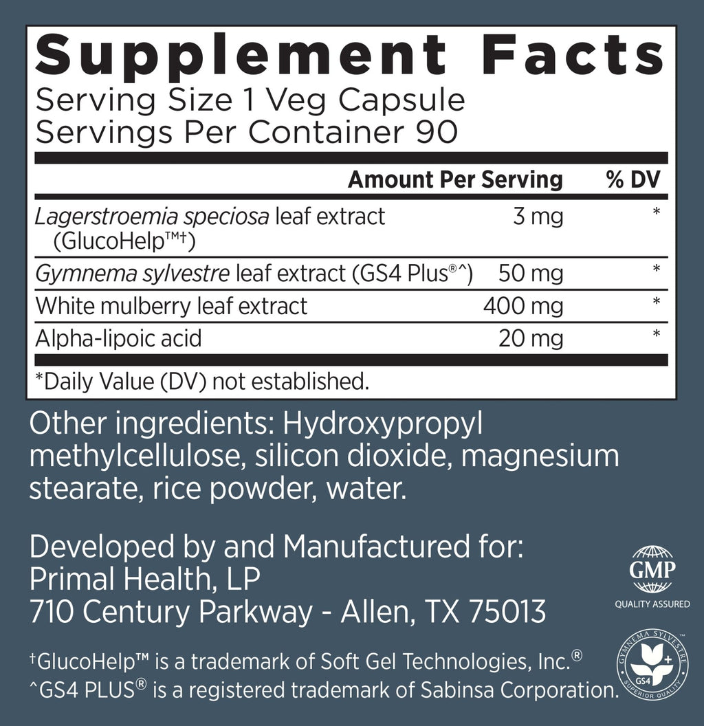 Primal Labs GlucoBurn Support Supplement with White Mulberry Leaf Extract and Alpha Lipoic Acid, 90 Veg capsules - TrustMedUSA