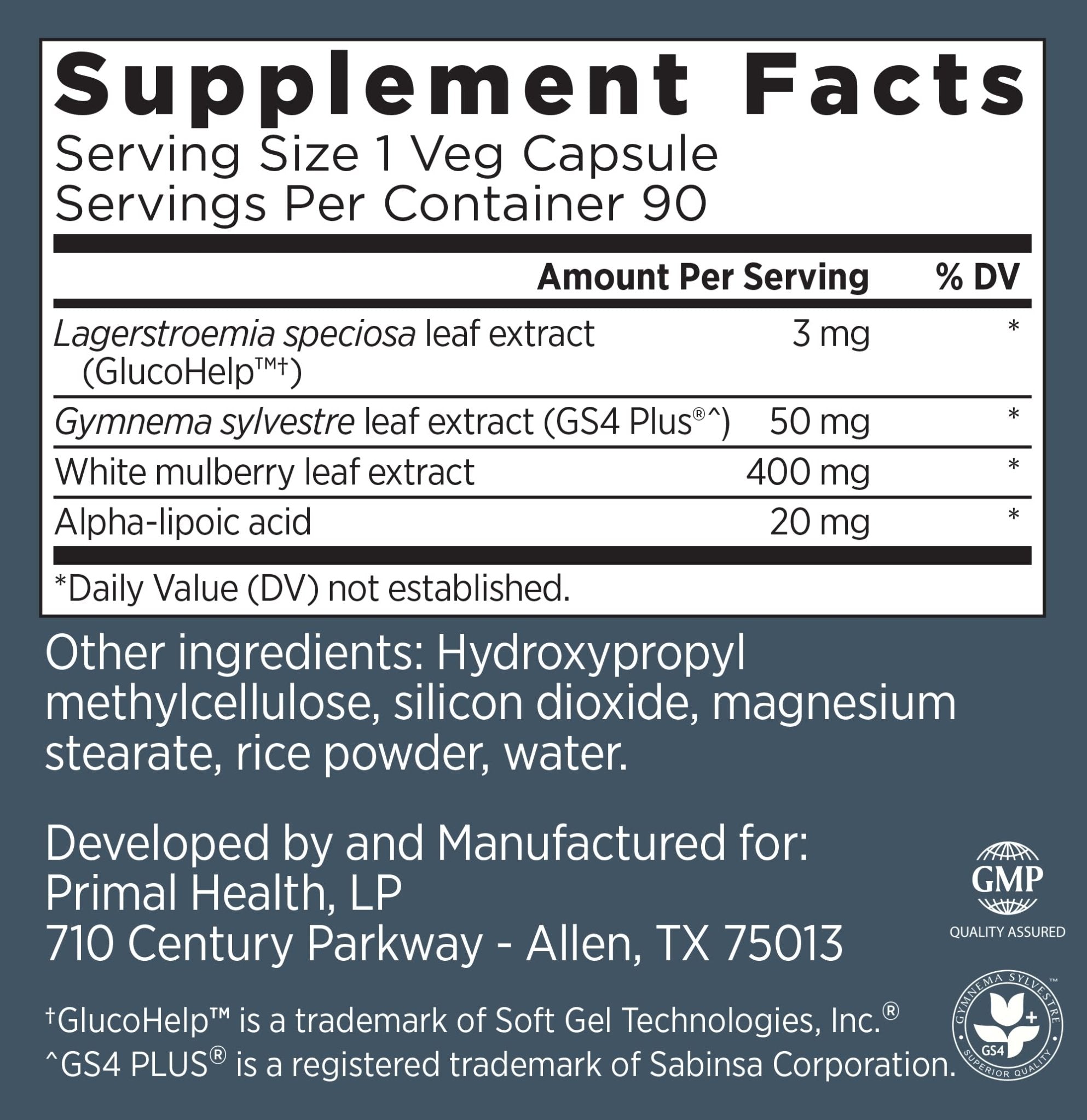 Primal Labs GlucoBurn Support Supplement with White Mulberry Leaf Extract and Alpha Lipoic Acid, 90 Veg capsules - TrustMedUSA
