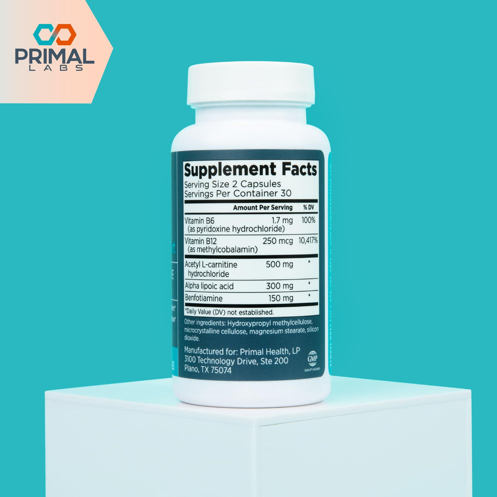 Primal Labs Nerve Support Capsules - Supports Nerve Health, Sensory Function & Comfort - Benfotiamine, Alpha Lipoic Acid, Acetyl L-Carnitine, Vitamins B6 B12-60 Count - TrustMedUSA