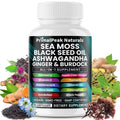 PrimalPeak Naturals Sea Moss Black Seed Oil Ashwagandha Ginger Burdock Bladderwrack Turmeric & Vitamin C Vitamin D3 with ACV Elderberry Chlorophyll Dandelion Yellow Dock Vegan Capsules - 60 Count - TrustMedUSA