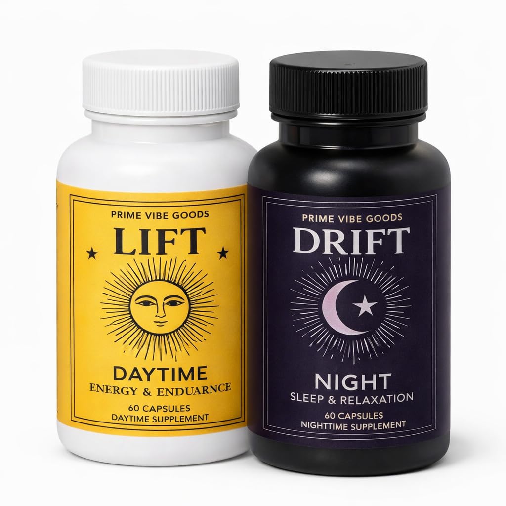 Prime Vibe Goods Lift & Drift – Energy & Stress Support Supplement – Adaptogens for Focus, Relaxation & Sleep – Ashwagandha, Magnesium, Rhodiola, GABA, Maca – Vegan (2-Pack, 120 Capsules) - TrustMedUSA