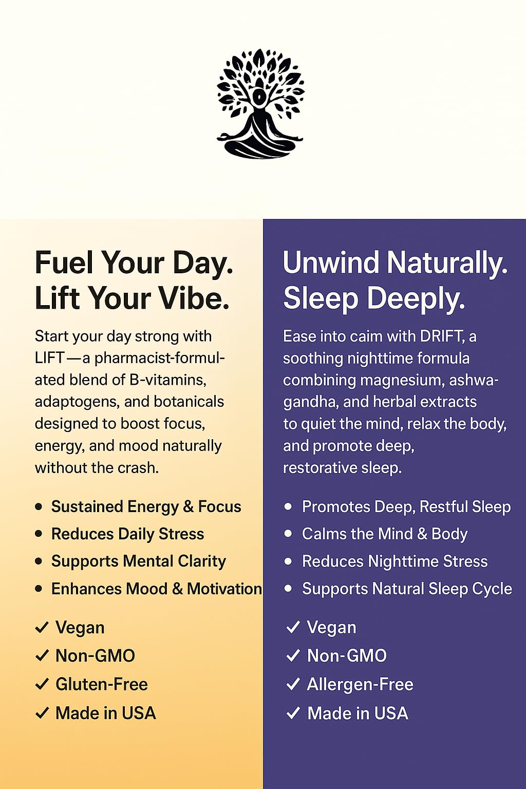 Prime Vibe Goods Lift & Drift – Energy & Stress Support Supplement – Adaptogens for Focus, Relaxation & Sleep – Ashwagandha, Magnesium, Rhodiola, GABA, Maca – Vegan (2-Pack, 120 Capsules) - TrustMedUSA