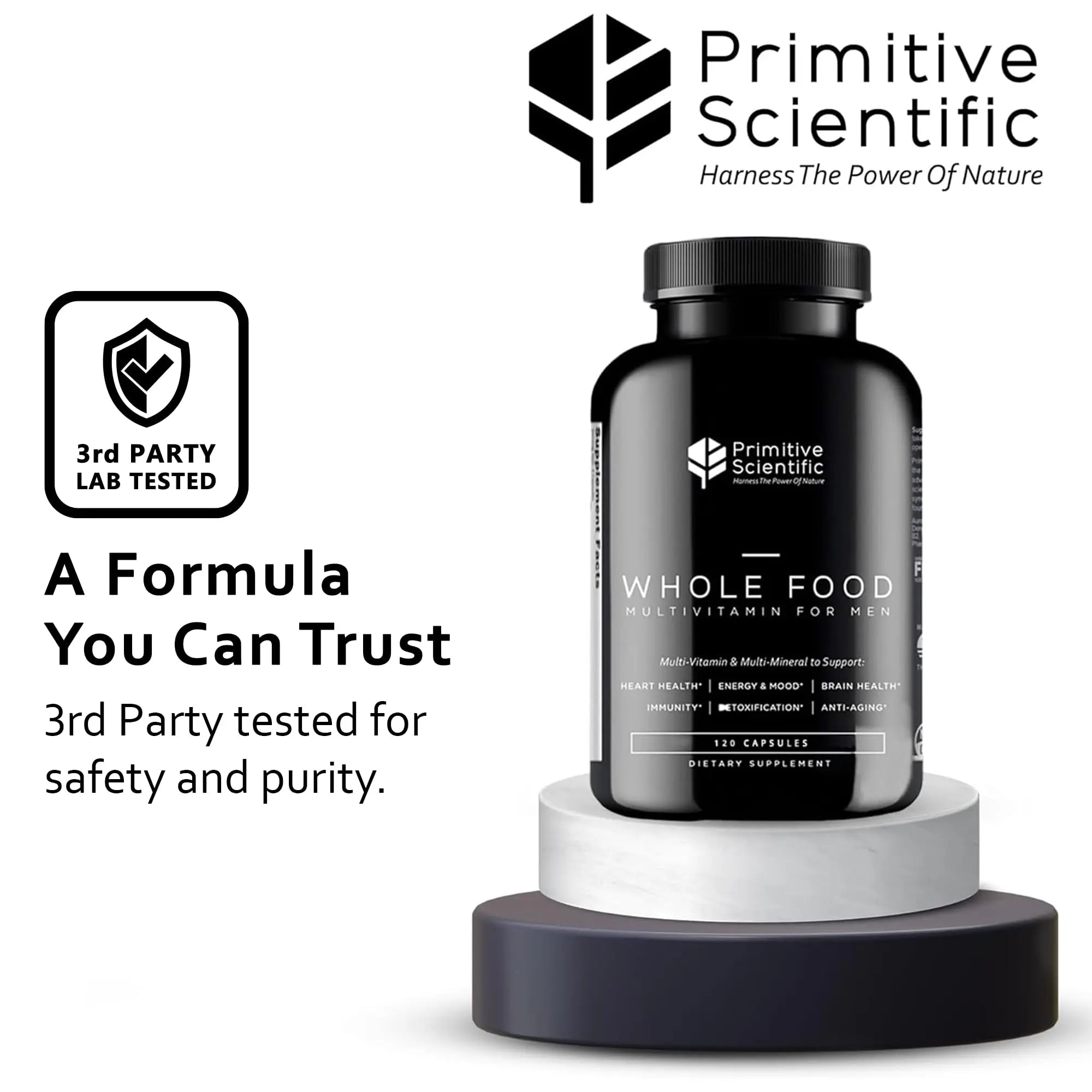 Primitive Scientific Whole Food Natural Multivitamin and Mineral Capsules for Men - All-Day Energy, Inner Zen, and Stronger You (120 Capsules) - TrustMedUSA