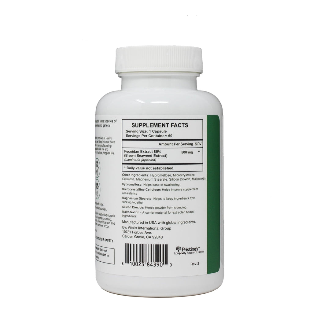 PRISTINE'S Fucoidan 500MG Immunity Supplement Capsules - 60 Day Supply - Brown Seaweed Extract - Potent Herbal Antioxidant Lung Health & Skin Health Support - TrustMedUSA