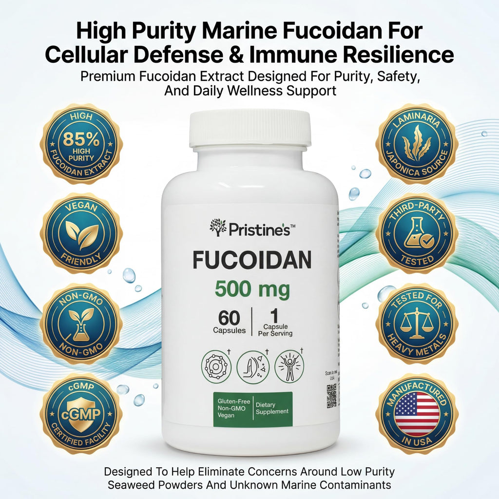 PRISTINE'S Fucoidan 500MG Immunity Supplement Capsules - 60 Day Supply - Brown Seaweed Extract - Potent Herbal Antioxidant Lung Health & Skin Health Support - TrustMedUSA