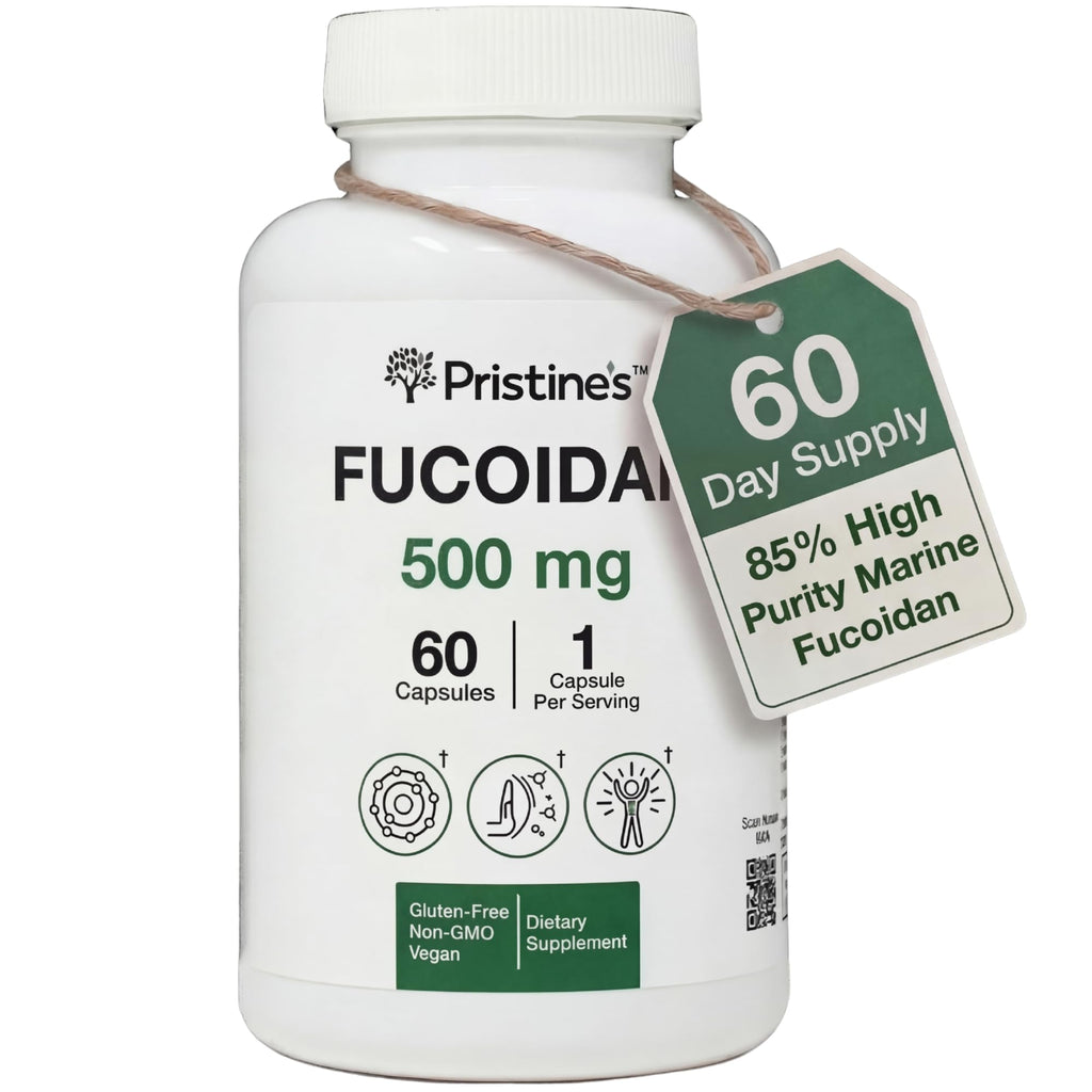 PRISTINE'S Fucoidan 500MG Immunity Supplement Capsules - 60 Day Supply - Brown Seaweed Extract - Potent Herbal Antioxidant Lung Health & Skin Health Support - TrustMedUSA