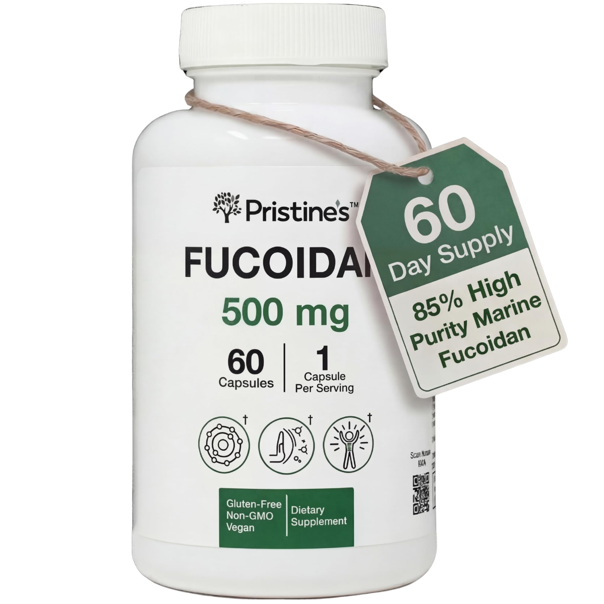 PRISTINE'S Fucoidan 500MG Immunity Supplement Capsules - 60 Day Supply - Brown Seaweed Extract - Potent Herbal Antioxidant Lung Health & Skin Health Support - TrustMedUSA