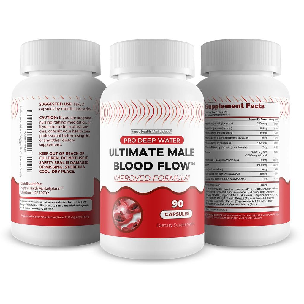 Pro Deep Water Ultimate Male Blood Flow - Improved Formula - Our Best Improved Blood Flow Supplement for Men - Advanced Blood Flow Support for Men - Our Best Circulation Supplement Alpha Boost Pills - TrustMedUSA