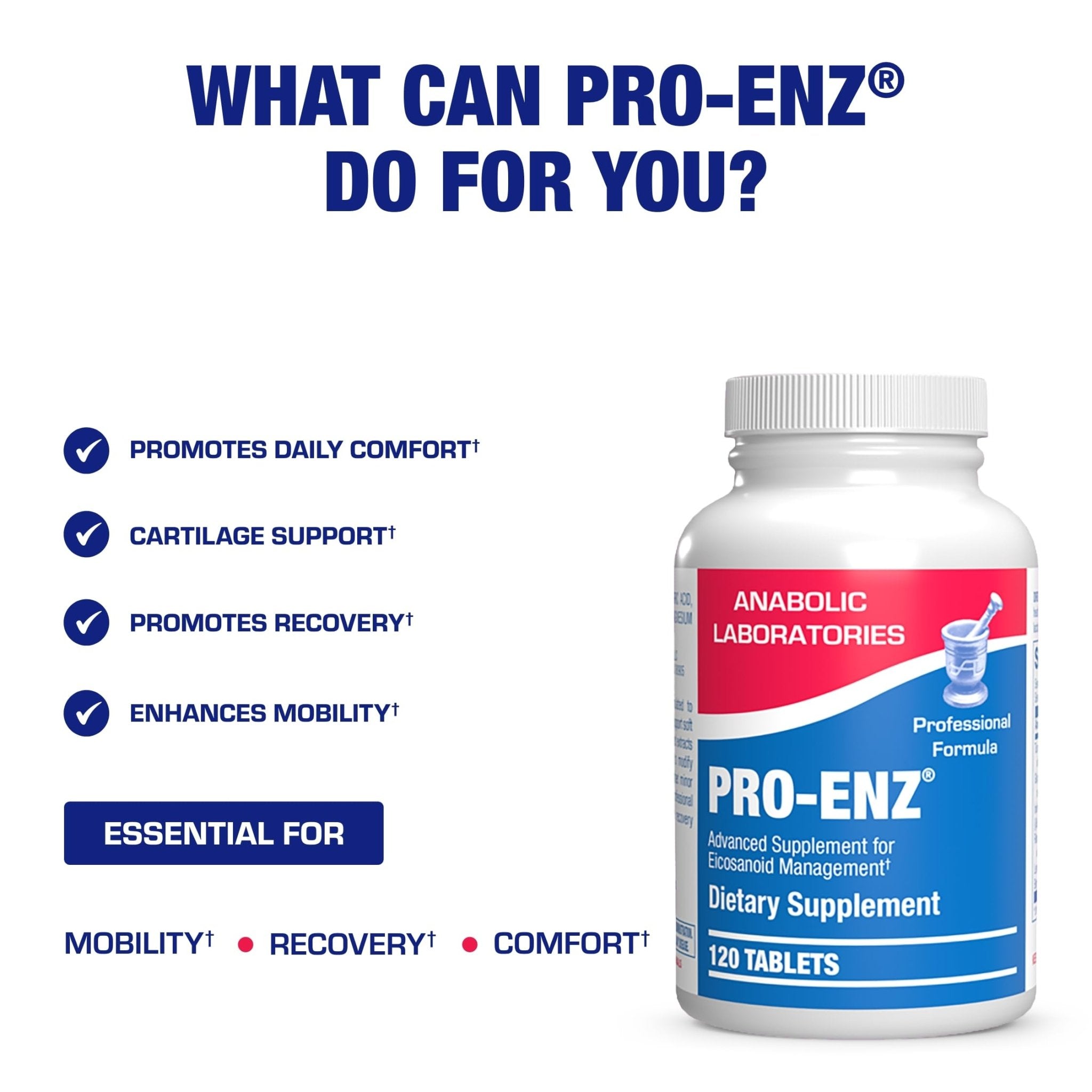 Pro ENZ Joint Support Supplement - Clinical Formula Turmeric Boswellia Supplement for Joint & Cartilage Mobility and Comfort Support Plus Eicosanoid Management with Proteolytic Enzymes (120 Servings) - TrustMedUSA