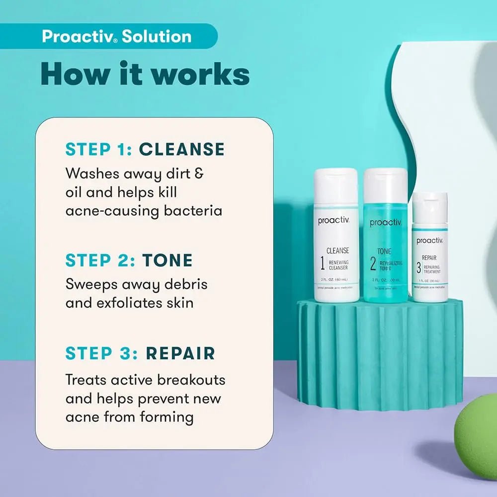 Proactiv 3 Step Acne Treatment - Benzoyl Peroxide Face Wash, Repairing Acne Spot Treatment for Face and Body - TrustMedUSA