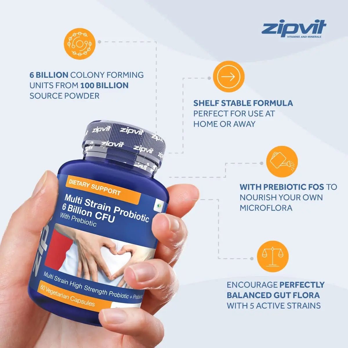 Probiotic 6 Billion Multi-Strain Live Bio Cultures Complex with Prebiotic, 60 Vegetarian - TrustMedUSA