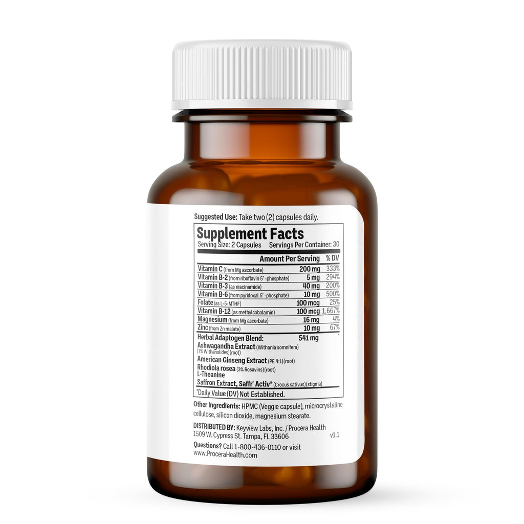 Procera Mood Support - Boost Mental Performance - Clarity - Mood Stability - Stress - Anxiousness - Mental Fatigue - Adaptogens - Saffron - Magnesium - Ashwagandha - Rhodiola - 60 Count - TrustMedUSA