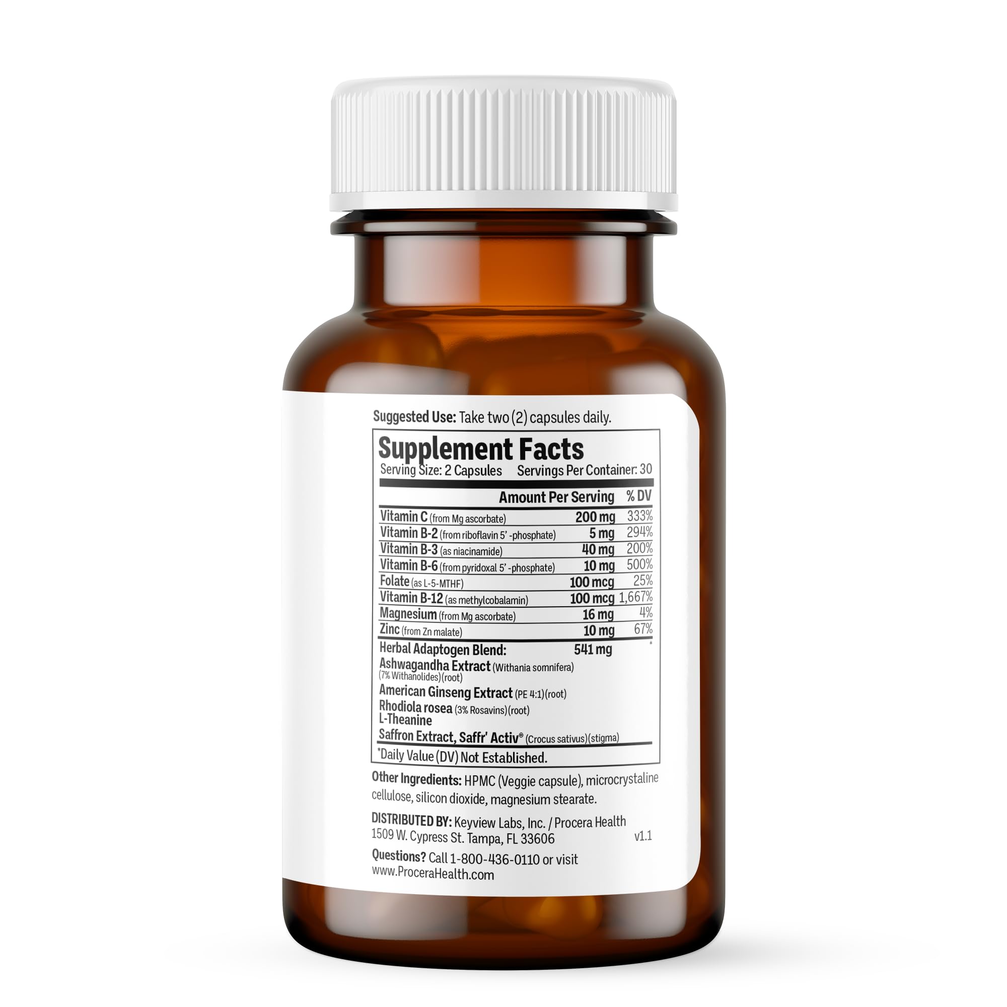 Procera Mood Support - Boost Mental Performance - Clarity - Mood Stability - Stress - Anxiousness - Mental Fatigue - Adaptogens - Saffron - Magnesium - Ashwagandha - Rhodiola - 60 Count - TrustMedUSA