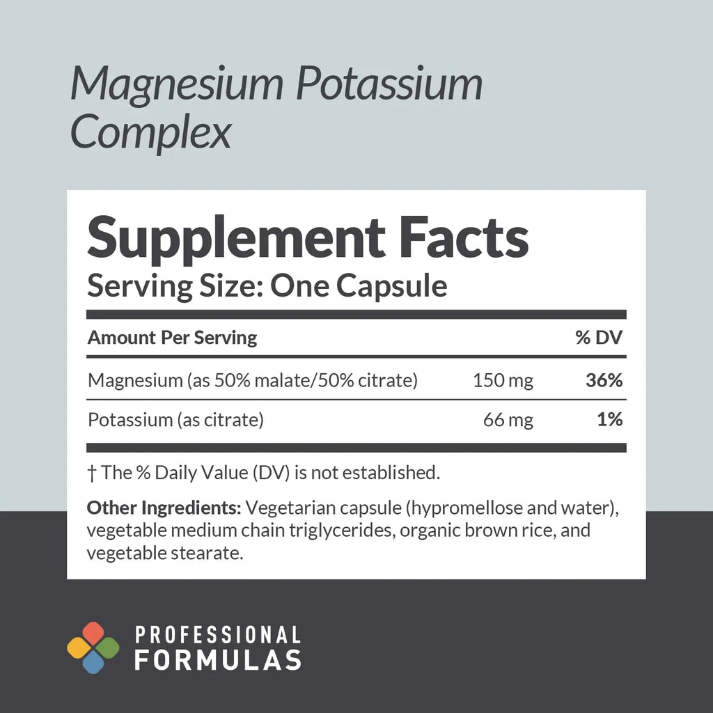 Professional Formulas Magnesium Potassium Complex – Highly Absorbable Magnesium (Malate & Citrate) and Potassium Citrate – Supports Healthy Muscle, Nerve, Heart, and Electrolyte Balance – 90 Capsules - TrustMedUSA