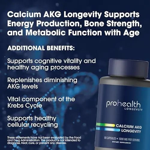 ProHealth Calcium AKG Longevity (Alpha Ketoglutarate) (1,000 mg per 2 Capsule Serving - TrustMedUSA