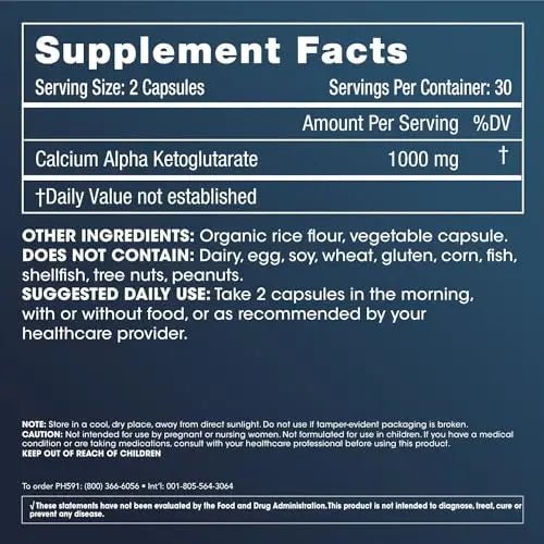 ProHealth Calcium AKG Longevity (Alpha Ketoglutarate) (1,000 mg per 2 Capsule Serving - TrustMedUSA
