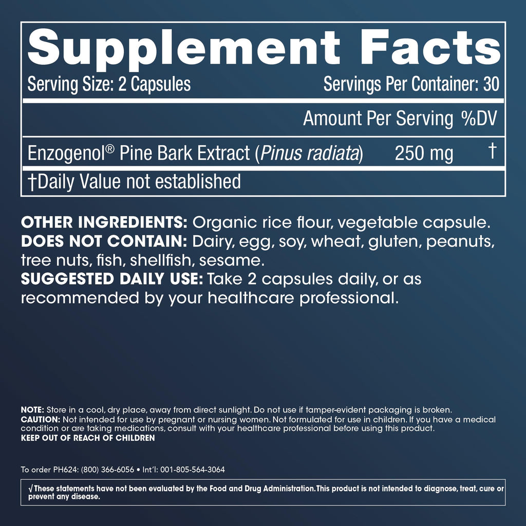 ProHealth Enzogenol Pine Bark Extract | 60 Capsules | New Zealand Sourced Antioxidant Support | Triple 3rd Party Tested, GMP Manufactured in The USA - TrustMedUSA