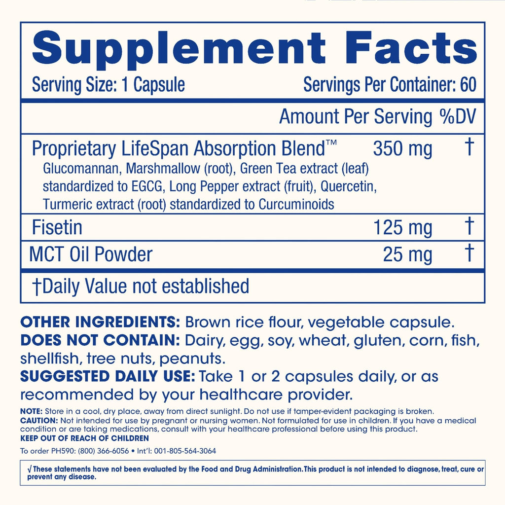 ProHealth Fisetin Supplements-15X Better Absorption from Polyphenol Blend + MCT Oil. 3rd Party Tested Pure. USA Manufactured. Powerful Antioxidant + Senolytic. Fisetin Supplement 125mg X 60 Servings - TrustMedUSA