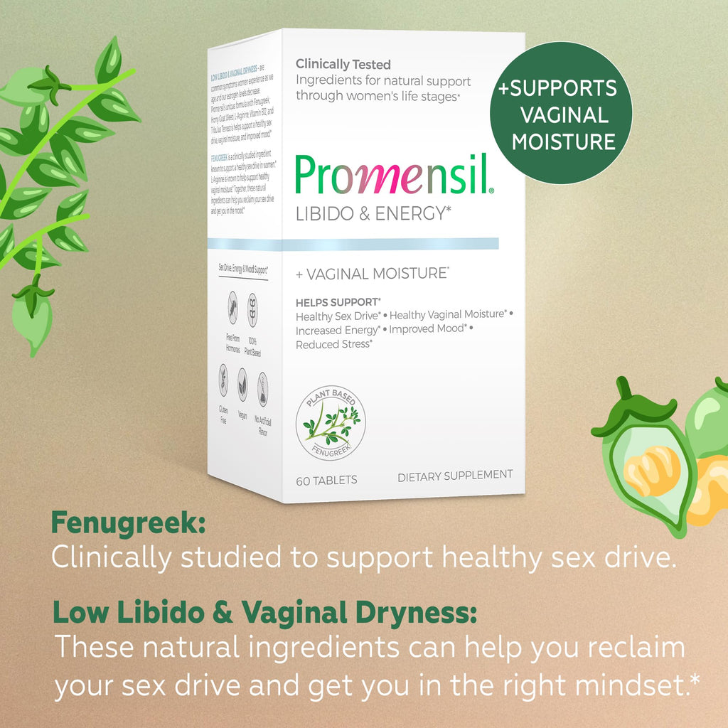 Promensil Libido & Energy - Libido Booster for Women, Sexual Health Support for Women with Low Estrogen, Fenugreek, Horny Goat Weed & Vitamins for Menopause, Clinically Proven - 30 Day Supply - TrustMedUSA