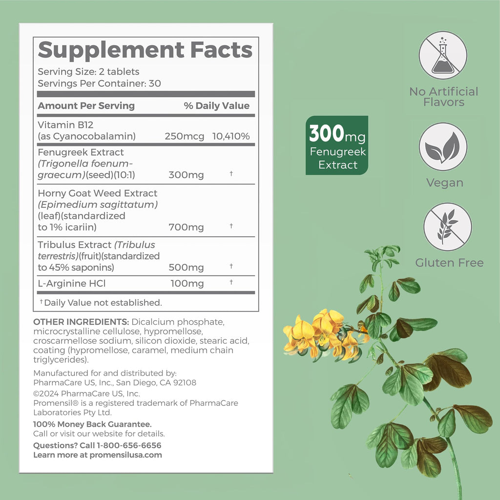 Promensil Libido & Energy - Libido Booster for Women, Sexual Health Support for Women with Low Estrogen, Fenugreek, Horny Goat Weed & Vitamins for Menopause, Clinically Proven - 30 Day Supply - TrustMedUSA