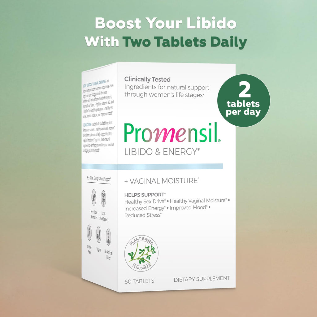 Promensil Libido & Energy - Libido Booster for Women, Sexual Health Support for Women with Low Estrogen, Fenugreek, Horny Goat Weed & Vitamins for Menopause, Clinically Proven - 30 Day Supply - TrustMedUSA