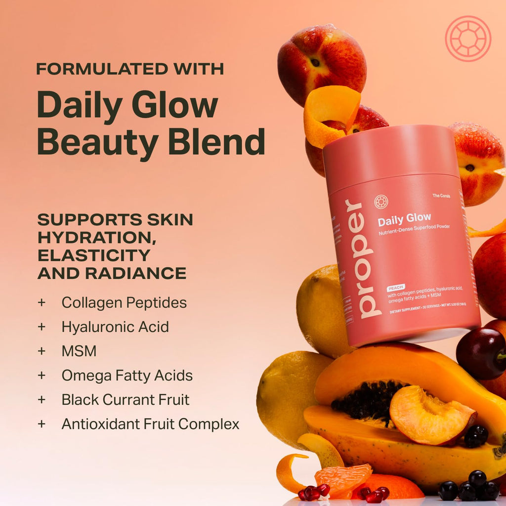 Proper, The Corals Daily Glow Beauty Blend - Nutrient Dense Superfood Powder with Collagen Peptides, Hyaluronic Acid Powder, Vitamin C, and MSM. Hair, Skin, Nail Vitamin Supplement for Women & Men - TrustMedUSA