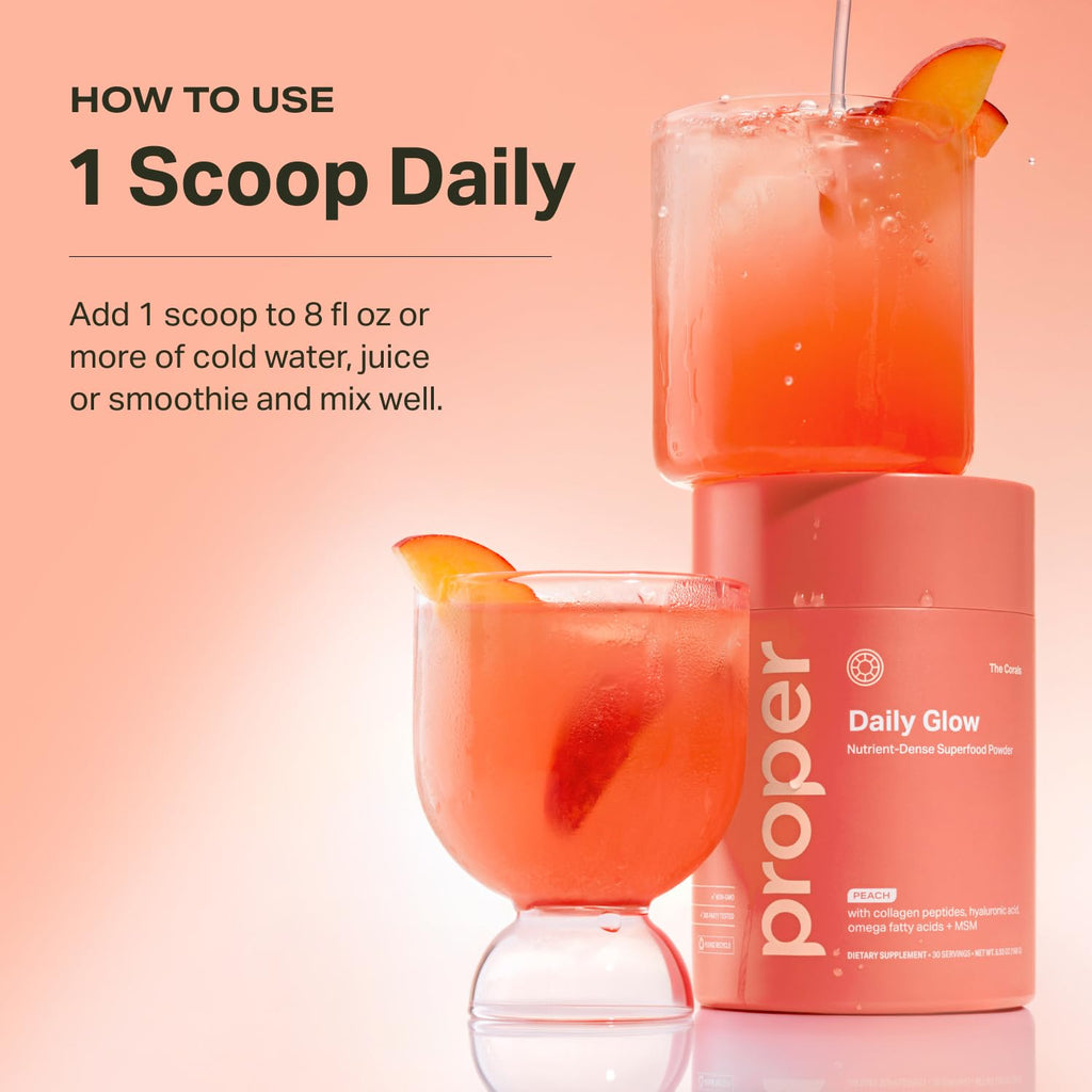 Proper, The Corals Daily Glow Beauty Blend - Nutrient Dense Superfood Powder with Collagen Peptides, Hyaluronic Acid Powder, Vitamin C, and MSM. Hair, Skin, Nail Vitamin Supplement for Women & Men - TrustMedUSA