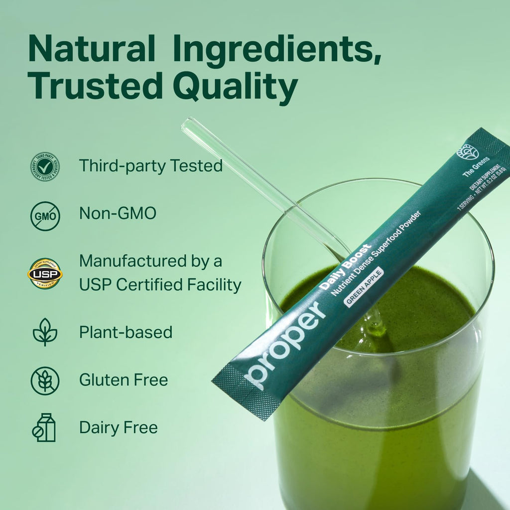 Proper The Essentials Super Foods Powder 5-Stick Variety Pack - Super Greens, Gut Health, Metabolism & Energy, Calm Magnesium Powder & Immune Support Supplement Packs - TrustMedUSA