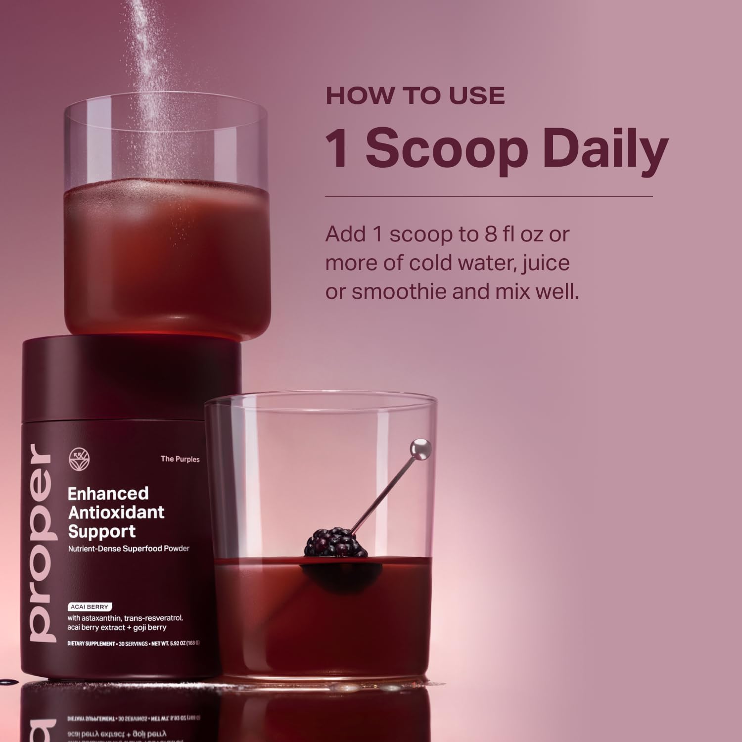 Proper, The Purples Nutrient-Dense Superfood Powder - Antioxidant Supplement and Cellular Support – Acai, Amla, Blueberry, Vitamin C, B Vitamins & More - Enhanced with Prebiotic Fiber & Probiotics - TrustMedUSA