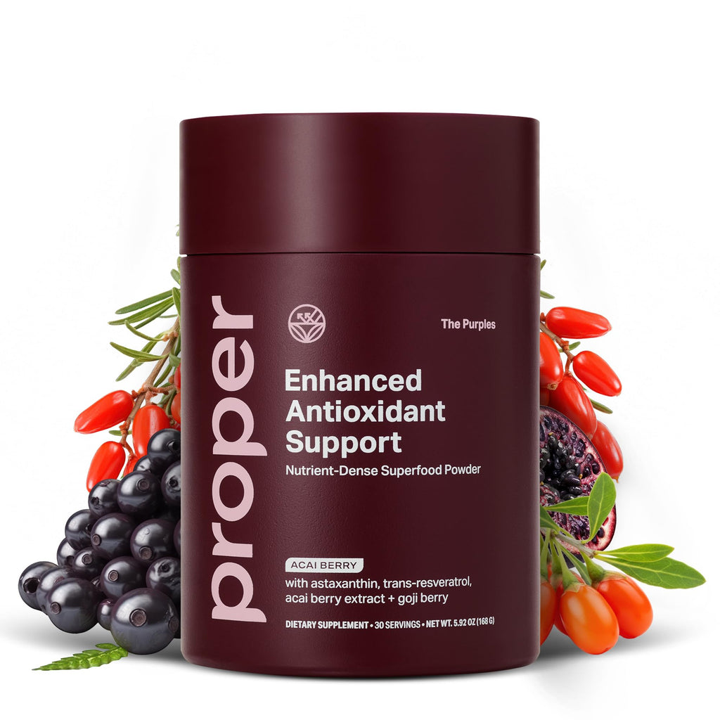 Proper, The Purples Nutrient-Dense Superfood Powder - Antioxidant Supplement and Cellular Support – Acai, Amla, Blueberry, Vitamin C, B Vitamins & More - Enhanced with Prebiotic Fiber & Probiotics - TrustMedUSA