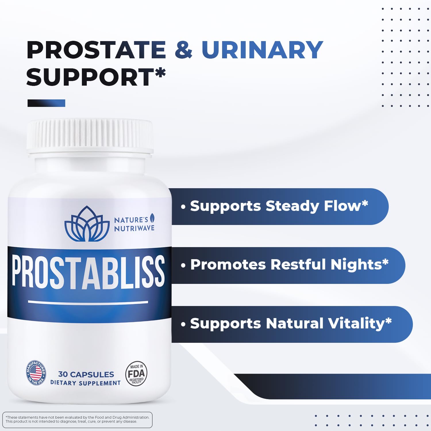 Prostabliss – 100% Natural Herbal Supplement with Zinc, Green Tea, Milk Thistle & Ginseng – Made in USA – 30 Capsules, 1 Month Supply - TrustMedUSA