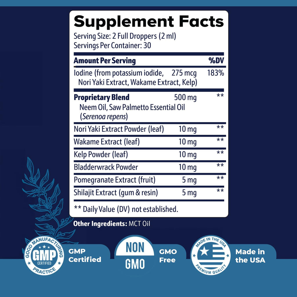 Prostadine – Daily Liquid Men’s Wellness Supplement with Iodine, Neem Oil, Saw Palmetto, Sea Botanicals & Pomegranate – Non-GMO, Stimulant-Free Formula – 2 fl oz (60 mL), 30 Servings, 1 Month Supply - TrustMedUSA