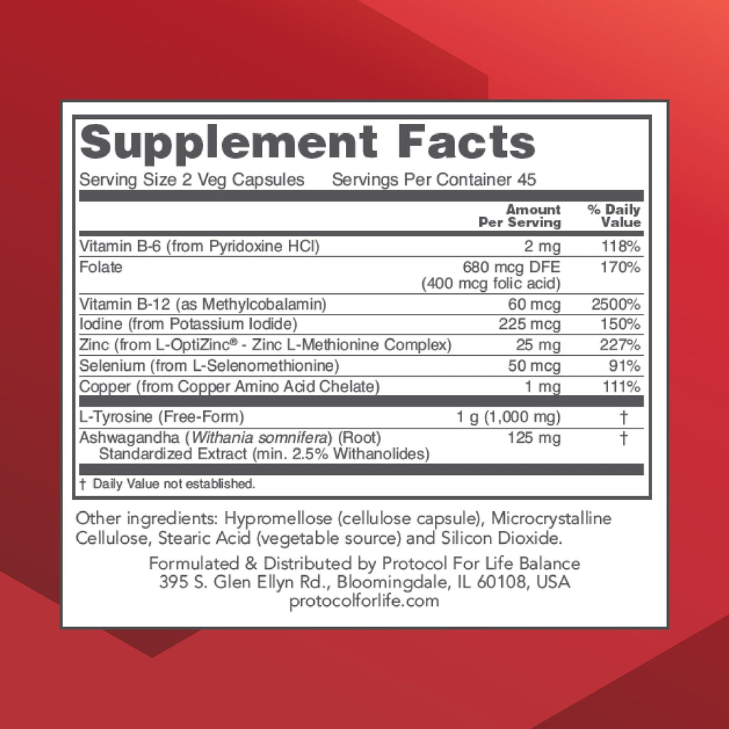 PROTOCOL FOR LIFE BALANCE Ortho Thyroid - Supports Healthy Thyroid Function* - with Ashwagandha, Zinc & Selenium - Non-GMO & Kosher - 90 Veg Capsules - TrustMedUSA