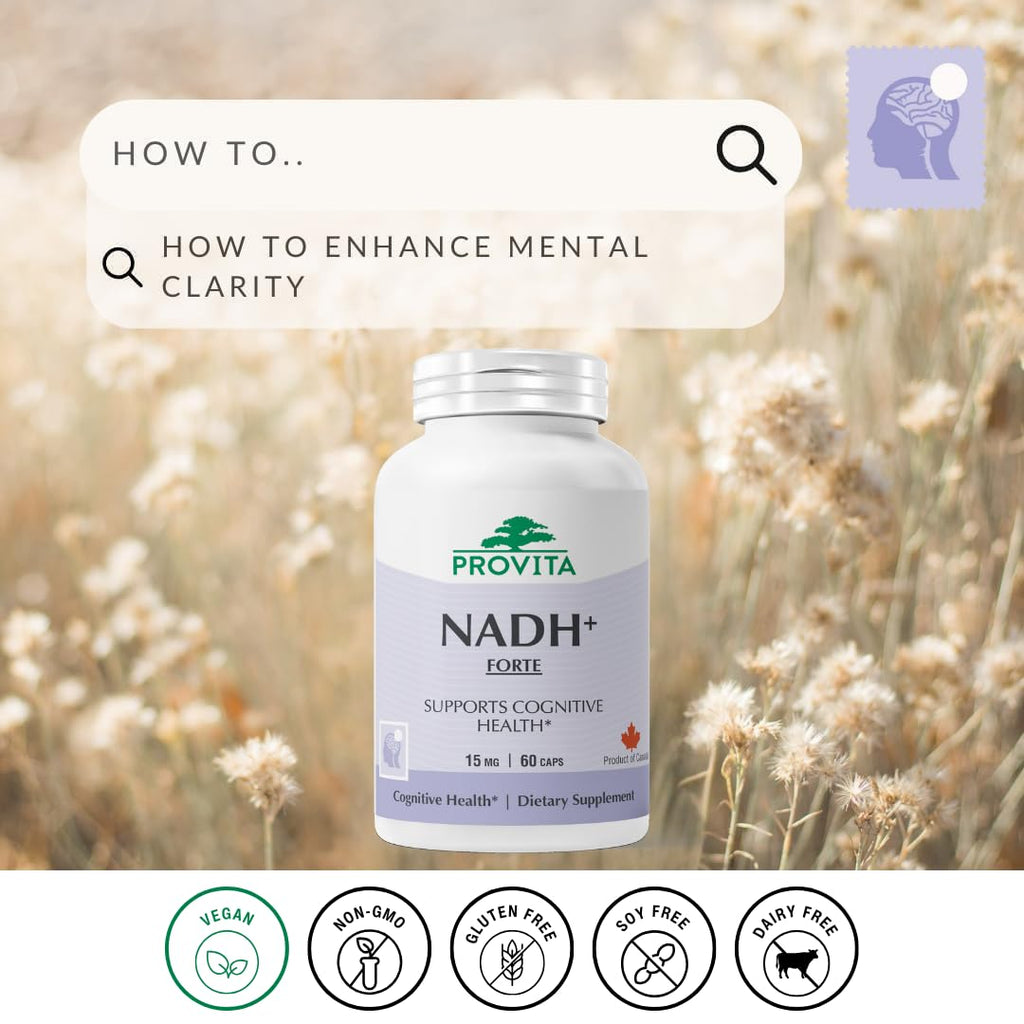 PROVITA NADH+ Forte | Cognitive Support Supplement with NADH, Coenzyme Q10 & Chlorophyll | Energy Support, Focus, Mental Clarity & Brain Health | Vegan Capsules | High Absorption Cellular Formula - TrustMedUSA