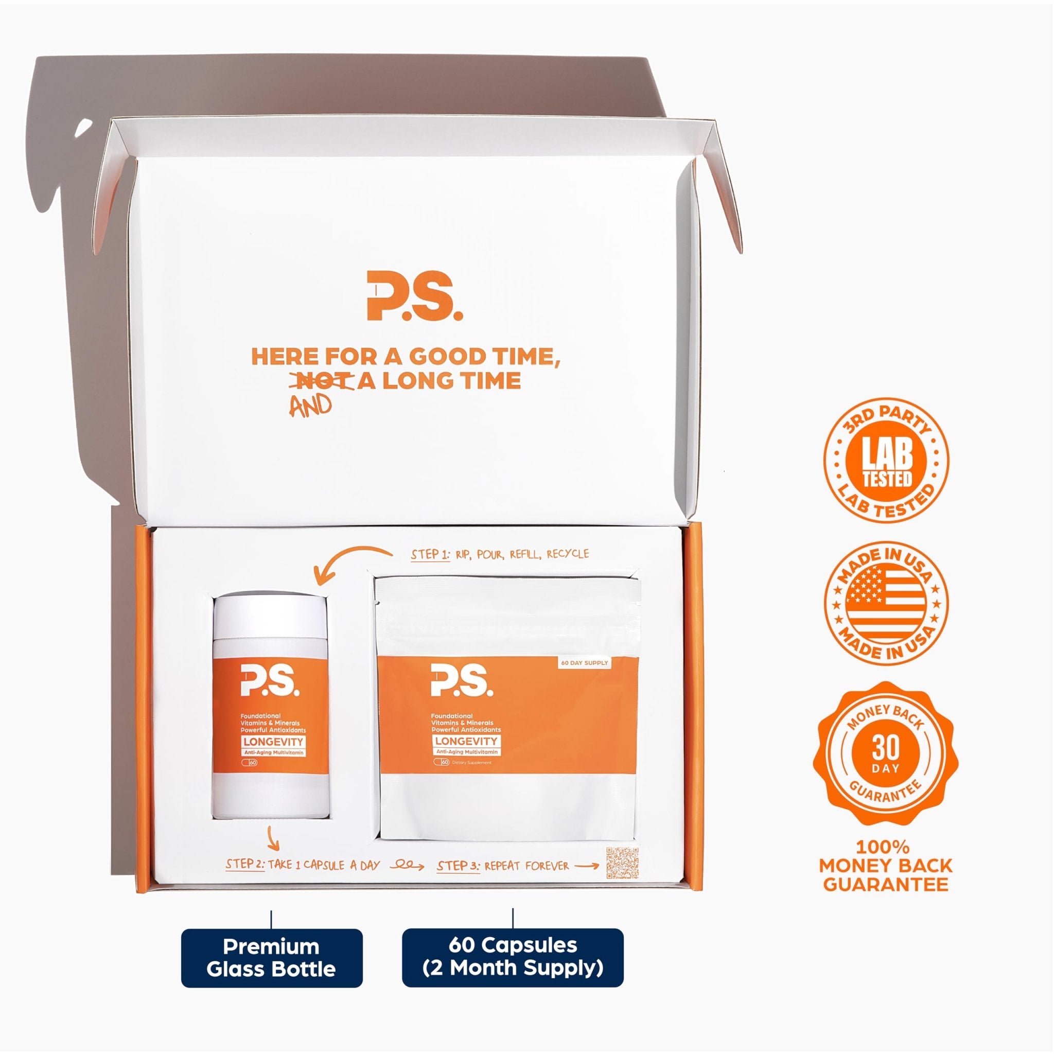 PS Longevity Supplement – Anti-Aging Multivitamin for Men & Women – Premium Methylated B Vitamins, CoQ10, NR, Urolithin A & Natural Antioxidants – Cellular Health, Energy & Memory – 2 Month Supply - TrustMedUSA