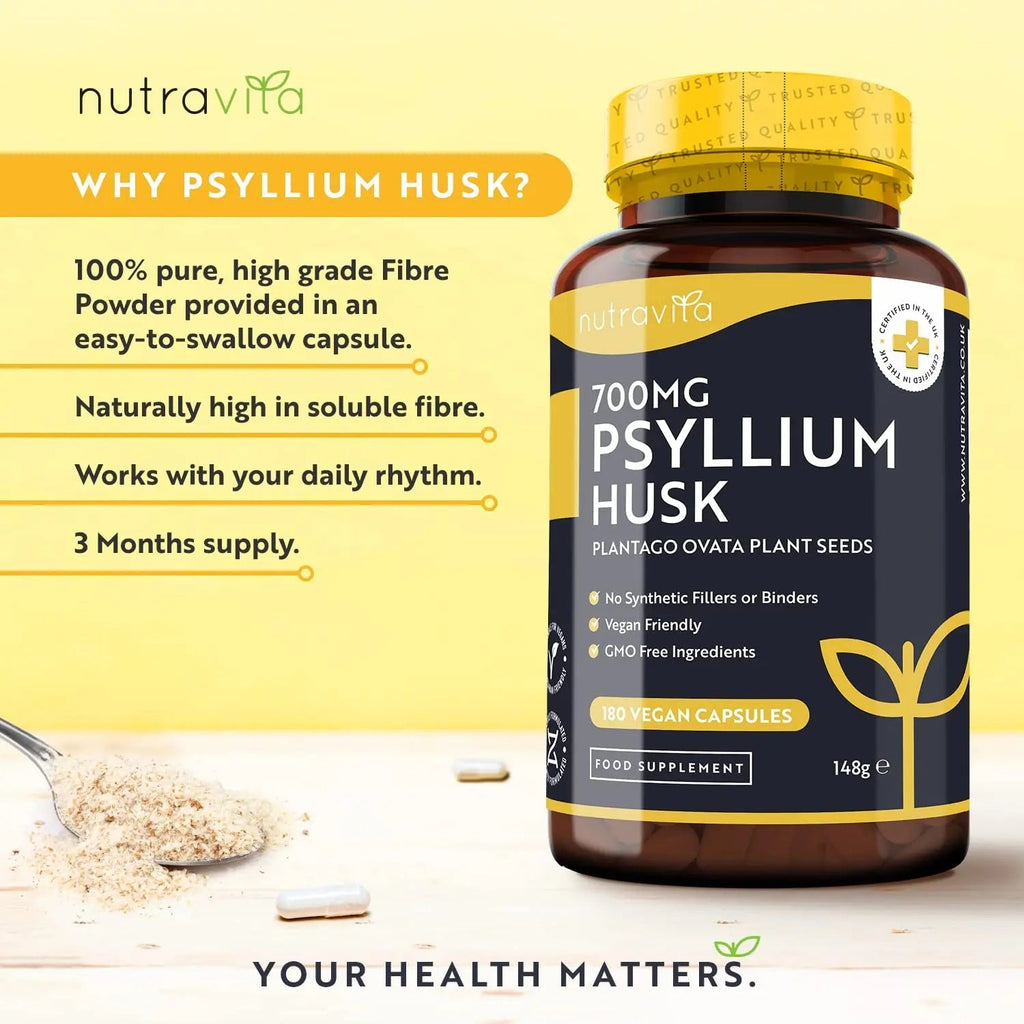 Psyllium Husks Fibre Supplement – 1400mg per Serving – Naturally High in Soluble Fibre - TrustMedUSA