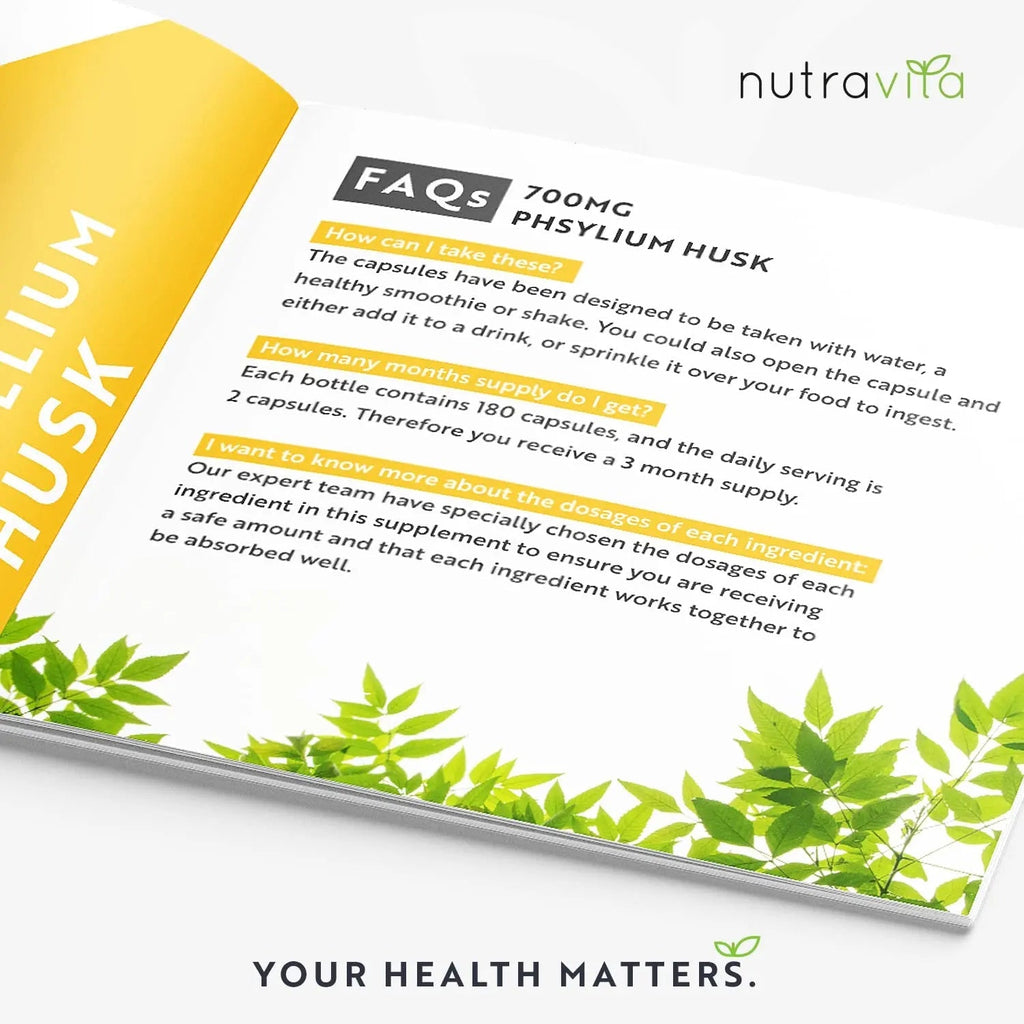 Psyllium Husks Fibre Supplement – 1400mg per Serving – Naturally High in Soluble Fibre - TrustMedUSA