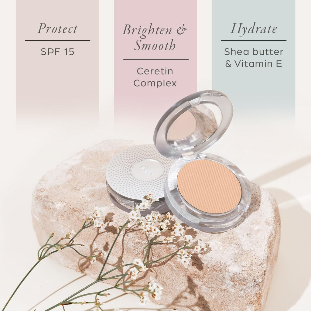 PÜR MINERALS 4-in-1 Pressed Mineral Makeup Powder Foundation with SPF 15 - Concealer & Finishing Compact Pressed Powder for Face - Buildable Medium to Full Coverage Foundation Powder (Vanilla) - Maple Wellness Supplements