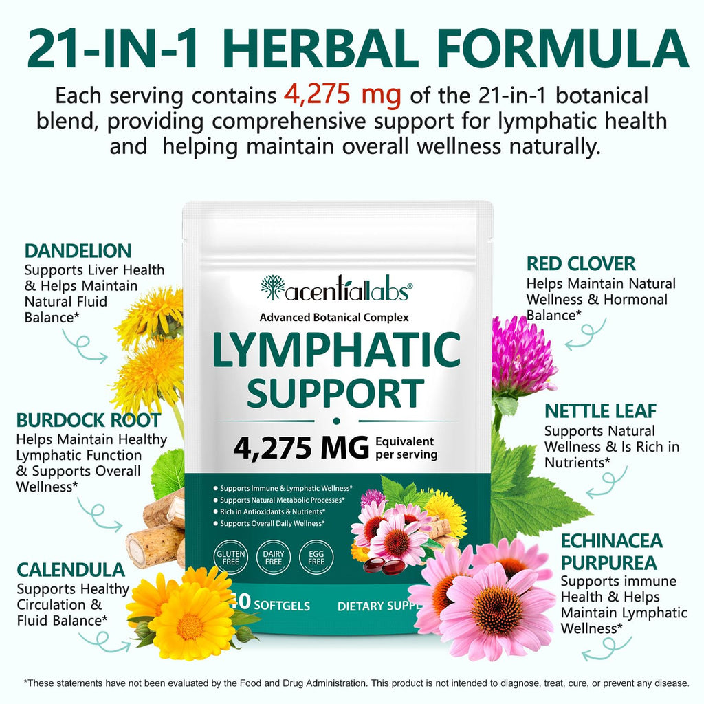 PULLING OIL Lymphatic Drainage Supplements 240 Softgels | Herbal Blend with Echinacea, Dandelion & Burdock Root for Women & Men | Promotes Healthy Circulation & Fluid Balance - Maple Wellness Supplements